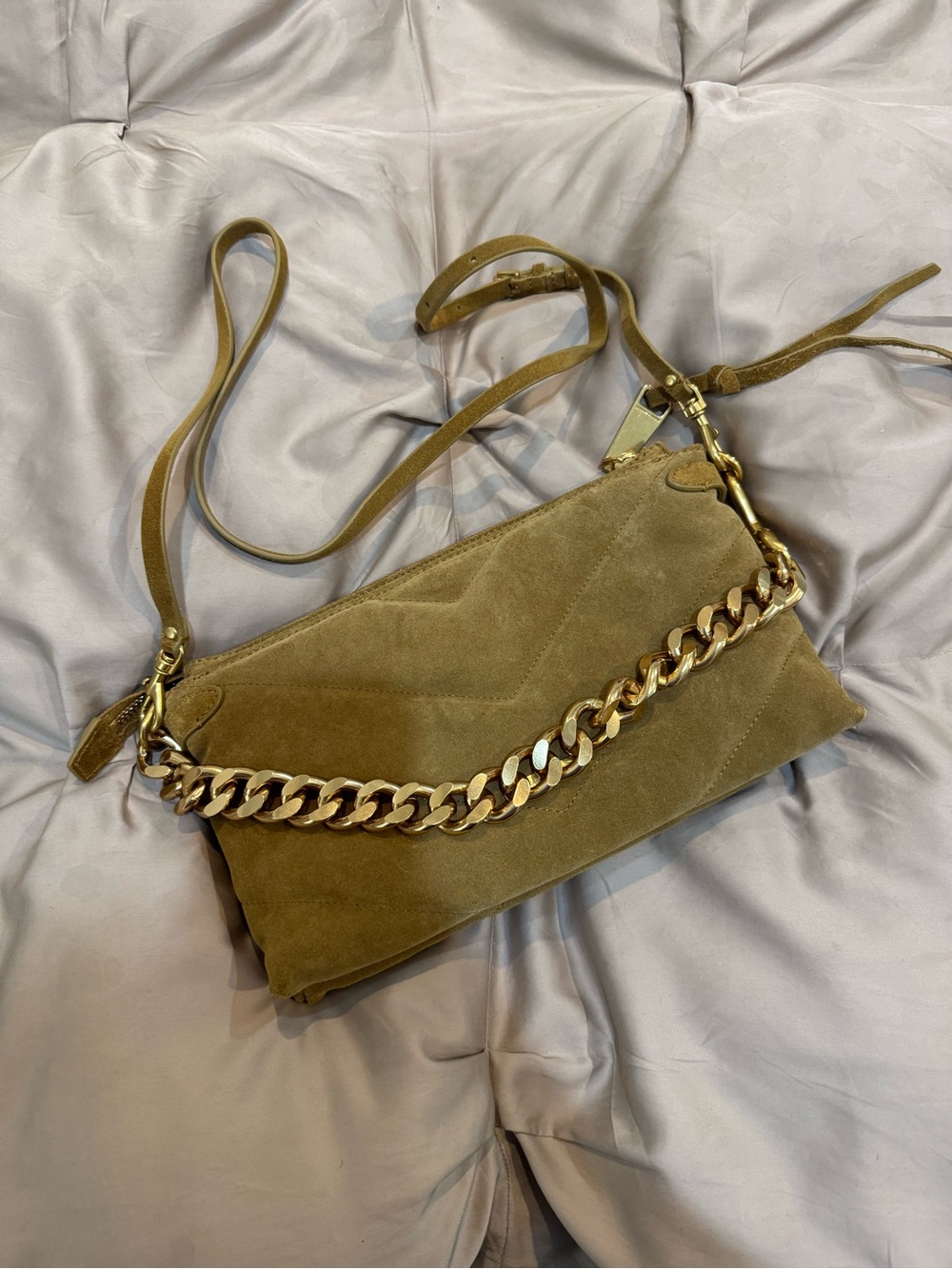 Rebecca Minkoff -  Edie Maxi Suede Crossbody/Shoulder Bag - Tan